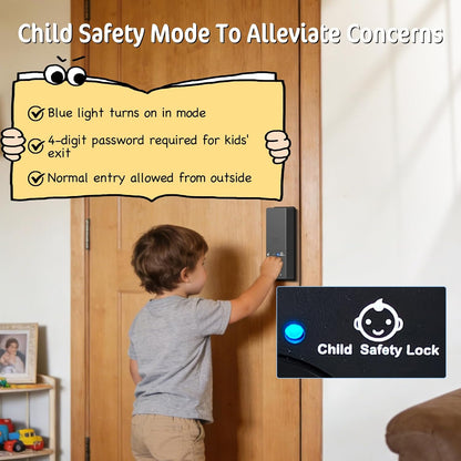 Interior Child Safety Mode with blue status indicator on the smart door lock